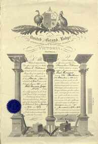 Certificate, United Grand Lodge of Victoria Membership - Collection of Masonic Degrees and Correspondence maintained by Aird family of Ringwood, Victoria