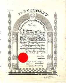 Certificate, United Grand Lodge of Mark Master Masons of Victoria - Collection of Masonic Degrees and Correspondence maintained by Aird family of Ringwood, Victoria