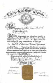 Certificate, Supreme Grand Chapter of Victoria - Collection of Masonic Degrees and Correspondence maintained by Aird family of Ringwood, Victoria
