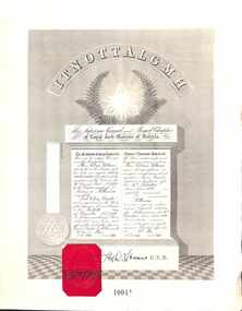 Certificate, Supreme Grand and Royal Chapter of Royal Arch Masons, Victoria - Collection of Masonic Degrees and Correspondence maintained by Aird family of Ringwood, Victoria