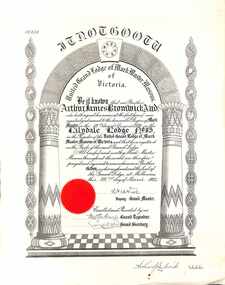 Certificate, United Grand Lodge of Mark Master Masons - Collection of Masonic Degrees and Correspondence maintained by Aird family of Ringwood, Victoria