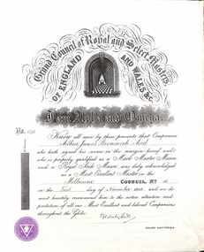 Certificate, (x2) Grand Council of Royal and Select Masters of England and Wales & c - Collection of Masonic Degrees and Correspondence maintained by Aird family of Ringwood, Victoria