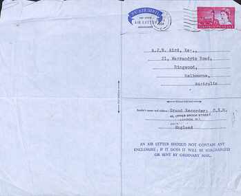 Letter, Grand Council of the Order of the Secret Monitor - Collection of Masonic Degrees and Correspondence maintained by Aird family of Ringwood, Victoria