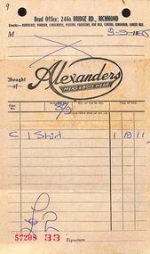 Work on paper, Two receipts from AM Ibbotson (both 1931) and one from Alexanders men's & boy's wear (1955)