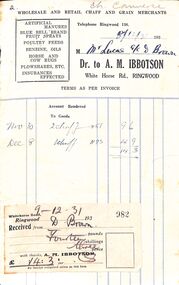 Work on paper, Two receipts from AM Ibbotson (both 1931) and one from Alexanders men's & boy's wear (1955)