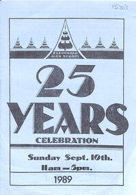 Pamphlet, 8-page on 25-year celebration of Maroondah High School (formerly Croydon West HS), now Melba College
