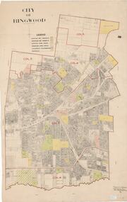 Map, City of Ringwood - Rateable Properties Layout - c.1966. Overlay showing Reserves, Open Space, Playgrounds, and Schools