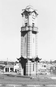 Photograph, Maroondah Highway West, Ringwood- 1974. Clocktower on new site