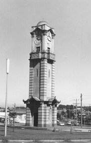 Photograph, Maroondah Highway West, Ringwood- 1974. Clocktower on new site
