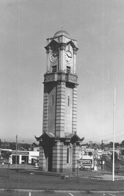 Photograph, Maroondah Highway West, Ringwood- 1974. Clocktower on new site