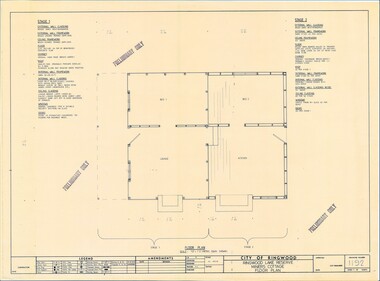 Plan - Ringwood Lake Reserve Miners Cottage - 1983, Preliminary Building Plans - 3 Sheets. Floor Plan, Elevation, Sectional Views and Details