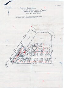 Map, Plan of Subdivision Parish of Ringwood, Victoria - c.1960