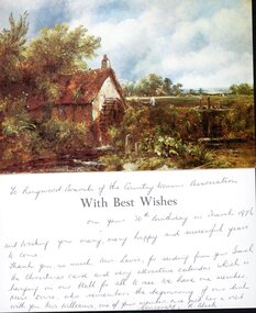 Postcard, Postcard to CWA Ringwood Branch, congratulations on 30th birthday in March 1976 from K Black