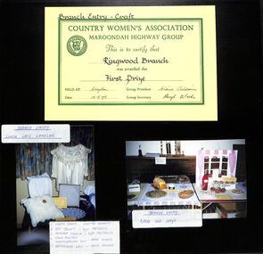 Certificate, Craft first prize to Ringwood CWA from Maroondah Highway Group in 1998