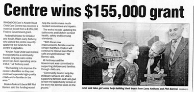 Newspaper, Knaith Road Child Care Centre, Ringwood East, wins grant in 2003