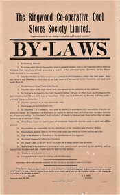 Poster, Ringwood Co-operative Cool Stores Society Limited By-Laws - 1944