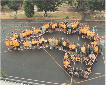 Photograph, Southwood Primary School staff and student photo forming map of Australia outline (undated) - circa 1997-8