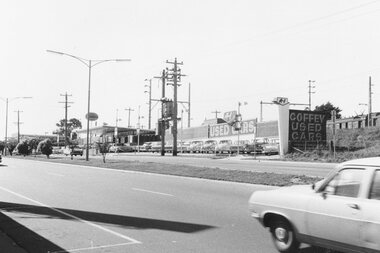 Photograph, Maroondah Highway East, Ringwood- 1969. Looking east from Alan Coffey used car premises