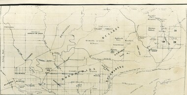 Map - Public Land Sale by Thomas Ham, 2000 Acres for Sale - Crown Sections 20, 23, 24 - Ringwood, Victoria - 1855