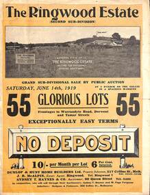 Pamphlet - Land Auction Brochure, The Ringwood Estate - Second Sub-Division, Ringwood, Victoria - 1919