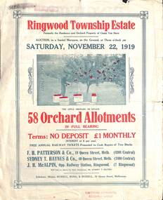 Pamphlet - Land Auction Brochure, Ringwood Township Estate, Ringwood, Victoria - 1919