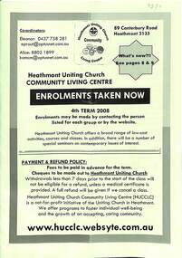 Pamphlet, Heathmont Uniting Church, Heathmont Uniting Church pamphlet. Term 4 2008, 2010