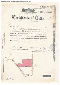 Document, Certificate of Title - Harry Temple Marshall, Wesburn Farmer, Vic. - part of Crown Section 20, Parish of Warrandyte, County of Evelyn - 1928