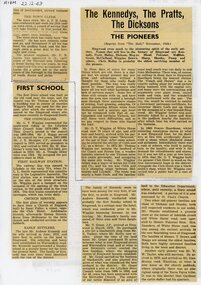 Newspaper, Extract reprinted from Ringwood Mail November 1924 on the pioneer families - the Kennedys, Pratts, Dicksons and others