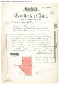 Document, Certificate of Title - Mary Burchett, Lilydale Road, Ringwood - part of Crown Section 20, Parish of Warrandyte, County of Evelyn - 5th July, 1911