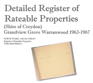 Document - Extracts - Register of Rateable Properties, Shire of Croydon, Victoria, Grandview Grove, Warranwood - 1963-1967