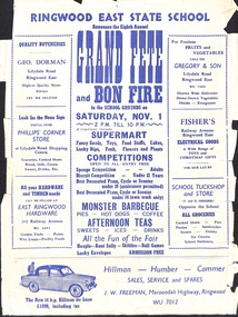 Flyer, Ringwood East State School Eigth Annual Grand Fete and Bon Fire. No date