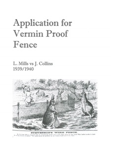 Document - Department of Lands and Survey, Wire Netting Branch, Melbourne, Victoria, Application for Vermin-Proof Fence Certificate - L.J. Mills vs John Collins, Grandview Grove, Ringwood, Victoria - 1939