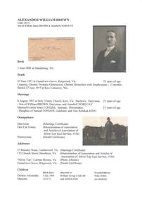 Document - Biography - Family Tree Extract, Alexander William Brown (1885-1957) - Nurseryman, Grandview Grove Ringwood (Warranwood) Vic