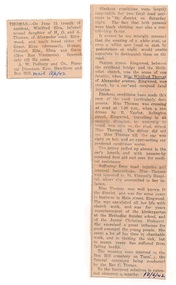 Newspaper - Clippings, Death of Miss Winifred Thomas of Alexander Avenue, Ringwood - June 1942