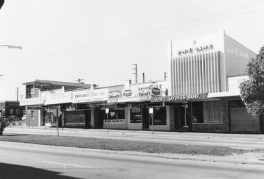 Photograph, Maroondah Highway Central, Ringwood. Shops opposite old Town Hall site and Midway Arcade, 1969