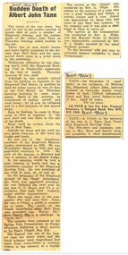 Newspaper - Clippings, Death of  Albert John Tann of Mullum Road, Ringwood, Victoria - December, 1947