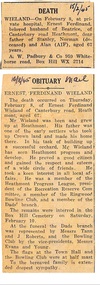 Newspaper - Clippings, Death Notice and Obituary - Ernest Ferdinand Wieland - February, 1945