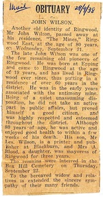 Newspaper - Clipping, Death of John Wilson, 21 September, 1938