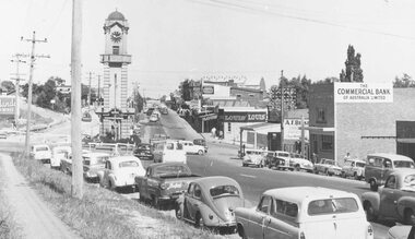 Photograph, Maroondah Highway Central, Ringwood. Looking west from Warrandyte Road, 1960