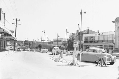 Photograph, Maroondah Highway Central, Ringwood. Looking west from entrance to railway station, 1960