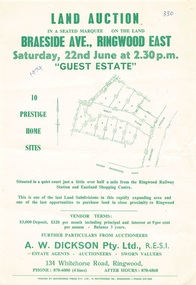 Flyer - Land Auction, Guest Estate, Ringwood East - 1974