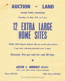 Flyer - Land Auction, Major Street Ringwood - 1971