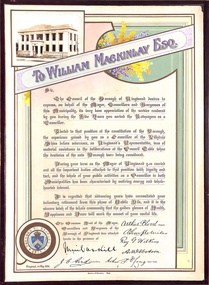 Certificate, William Mackinlay 1930 Service Certificate from Borough of Ringwood