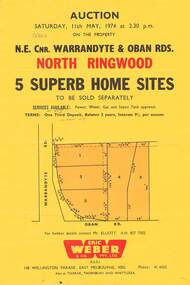 Flyer, Land Auction, Cnr Warrandyte and Oban Roads, North Ringwood, Vic. - 1974