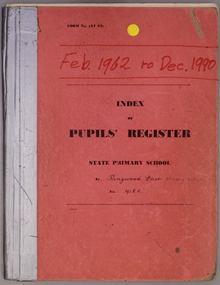 Administrative record, Ringwood East State School No 4180-Index of Pupils' Register. Feb 1962 to Dec. 1990
