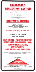 Pamphlet, Liquidator's and Receiver's Auction, Highland Boulevard, Ringwood, Victoria, and other locations - Circa 1980