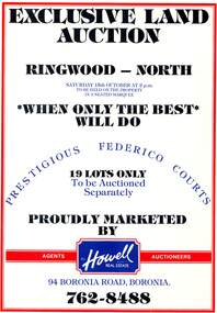 Pamphlet, Land Auction Brochure - Federico Courts Estate, Ringwood North, Vic. Circa 1988