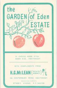 Flyer, Land Sale Brochure, Garden of Eden Estate, Heathmont. Circa 1966-67