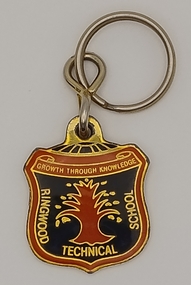 Ephemera, Douglas Badges (https://www.douglasbadges.com.au/), Ringwood Technical School Key Ring with attached Badge (Pre 1990), Pre 1990