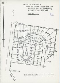 Map - Plan of Subdivision, Part of Crown Allotment 27B Parish of Warrandyte County of Bourke (undated, circa 1970)